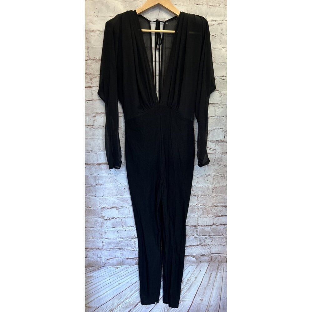 Michael Costello REVOLVE Jumpsuit Black High Waist Sheer Chiffon Sleeves Size S